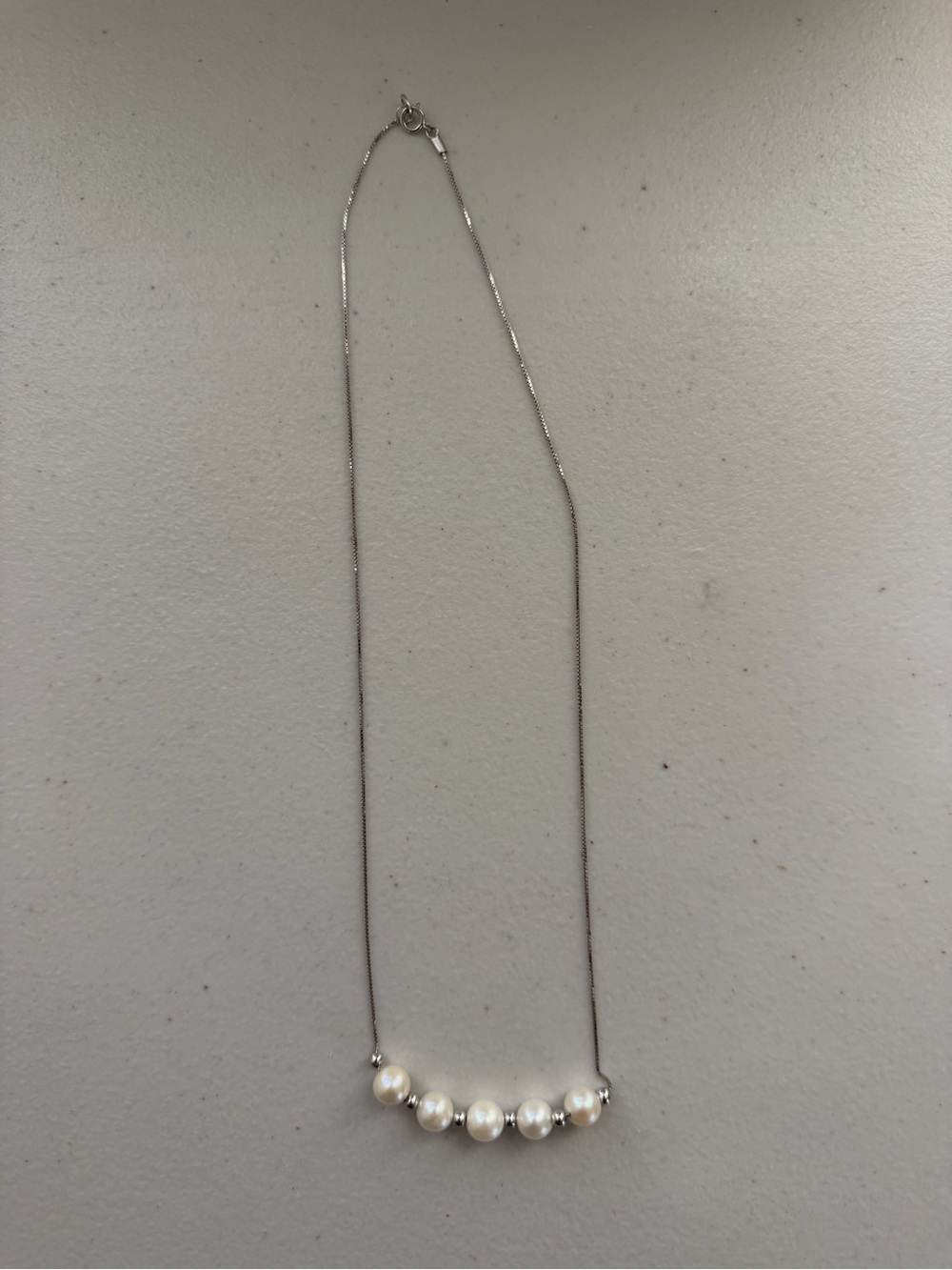 Silver Necklace With Genuine Pearl Station Necklace